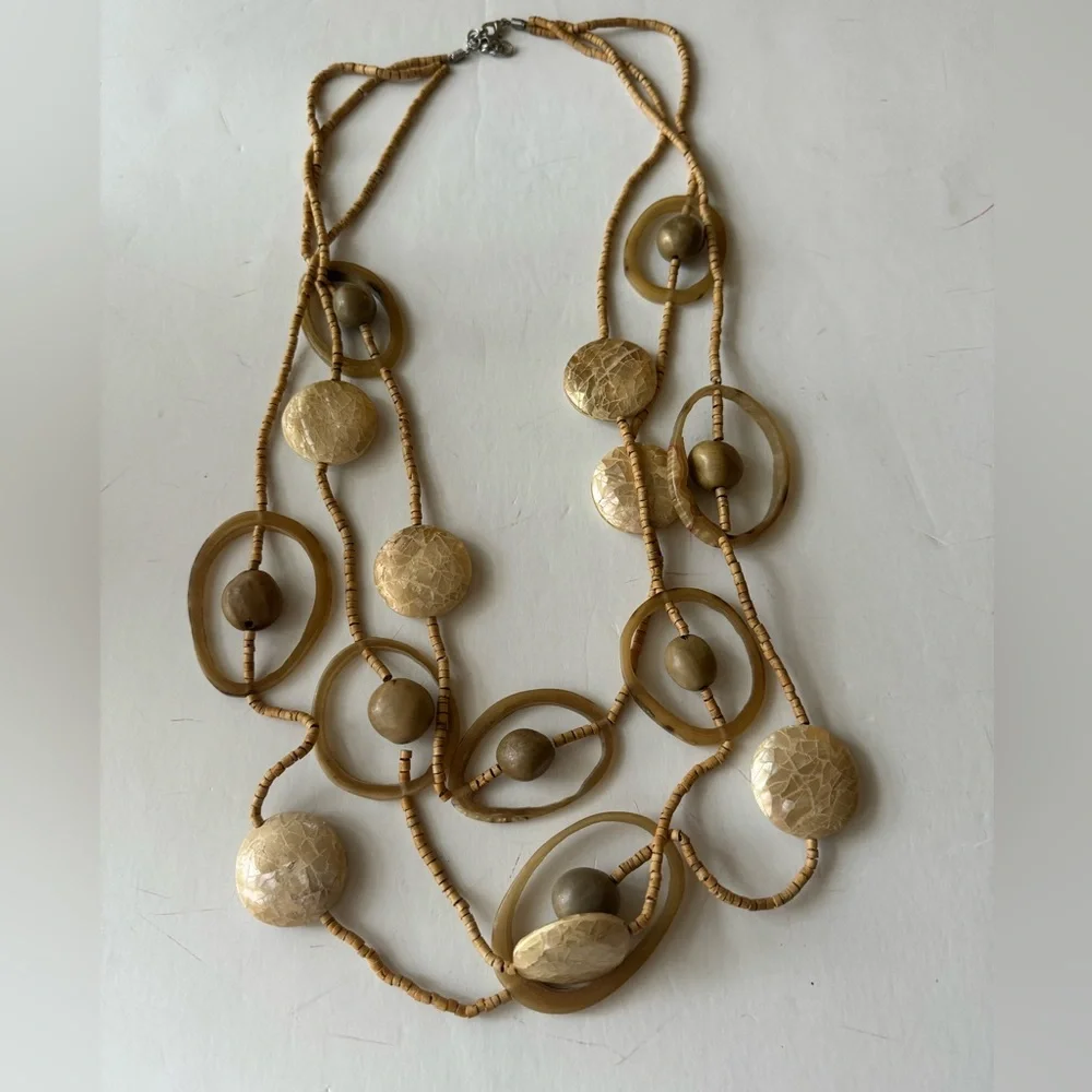 Mother of pearl mosaic multi layered necklace